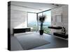 Ultramodern Bathroom Interior with Luxury Furniture and Marble Wall and Panoramic View-PlusONE-Stretched Canvas