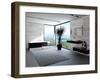 Ultramodern Bathroom Interior with Luxury Furniture and Marble Wall and Panoramic View-PlusONE-Framed Photographic Print