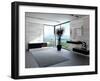 Ultramodern Bathroom Interior with Luxury Furniture and Marble Wall and Panoramic View-PlusONE-Framed Photographic Print