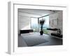 Ultramodern Bathroom Interior with Luxury Furniture and Marble Wall and Panoramic View-PlusONE-Framed Photographic Print