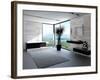 Ultramodern Bathroom Interior with Luxury Furniture and Marble Wall and Panoramic View-PlusONE-Framed Photographic Print