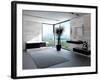 Ultramodern Bathroom Interior with Luxury Furniture and Marble Wall and Panoramic View-PlusONE-Framed Photographic Print