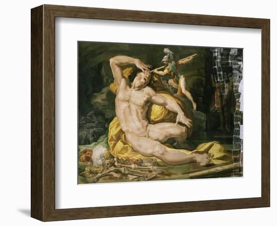 Ulysses and Polyphemus (Detail Showing Fresco During Restoration in May 1995)-Pellegrino Tibaldi-Framed Giclee Print