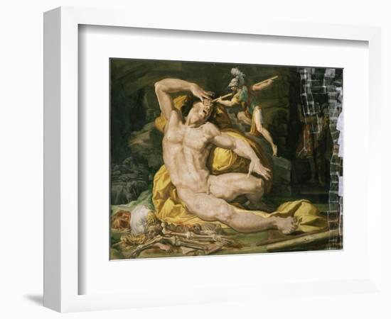 Ulysses and Polyphemus (Detail Showing Fresco During Restoration in May 1995)-Pellegrino Tibaldi-Framed Giclee Print