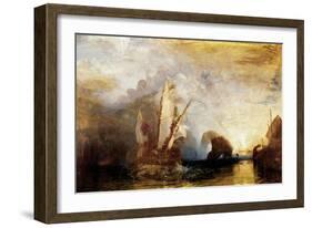 Ulysses flees with his companions, while Polyphem throws rocks at their ships without hitting them.-Joseph Mallord William Turner-Framed Giclee Print