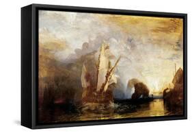 Ulysses flees with his companions, while Polyphem throws rocks at their ships without hitting them.-Joseph Mallord William Turner-Framed Stretched Canvas