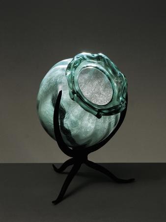 Witches Cauldron, Green Blown Glass Vase with Rib Molding, Ca 1910