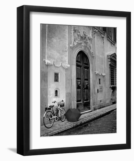 Umbrella and Bicycle by the Door-Igor Maloratsky-Framed Art Print