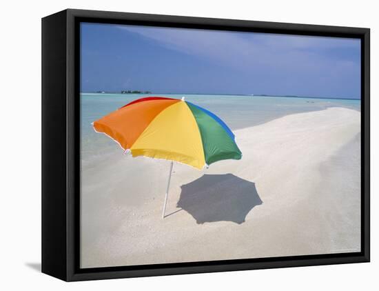 Umbrella and Sandbar, North Male Atoll, Maldives, Indian Ocean-Sergio Pitamitz-Framed Stretched Canvas