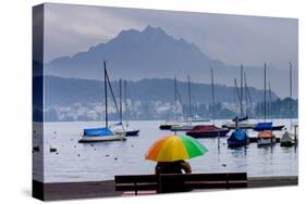 Umbrella On Lake Lucerne-Charles Bowman-Stretched Canvas