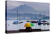 Umbrella On Lake Lucerne-Charles Bowman-Stretched Canvas