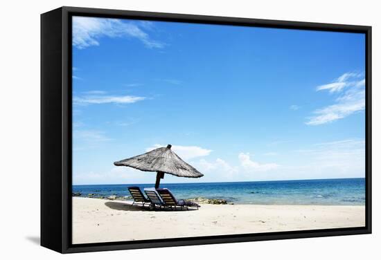 Umbrella on the Beach on a Sunny Day, Chintheche Beach, Lake Malawi, Africa-Yolanda387-Framed Stretched Canvas