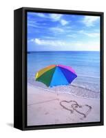 Umbrella on the Beach with Hearts Drawn in the Sand-Bill Bachmann-Framed Stretched Canvas