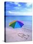 Umbrella on the Beach with Hearts Drawn in the Sand-Bill Bachmann-Stretched Canvas