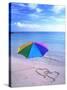 Umbrella on the Beach with Hearts Drawn in the Sand-Bill Bachmann-Stretched Canvas