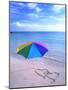 Umbrella on the Beach with Hearts Drawn in the Sand-Bill Bachmann-Mounted Photographic Print