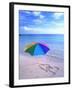 Umbrella on the Beach with Hearts Drawn in the Sand-Bill Bachmann-Framed Photographic Print