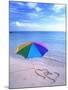 Umbrella on the Beach with Hearts Drawn in the Sand-Bill Bachmann-Mounted Photographic Print