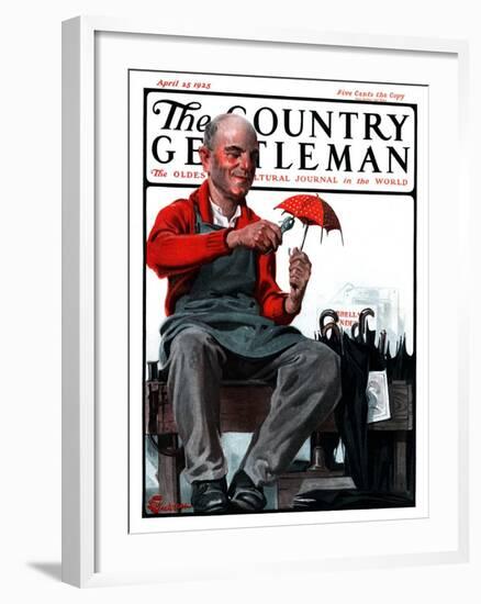 "Umbrella Repair Man," Country Gentleman Cover, April 25, 1925-Elbert Mcgran Jackson-Framed Giclee Print