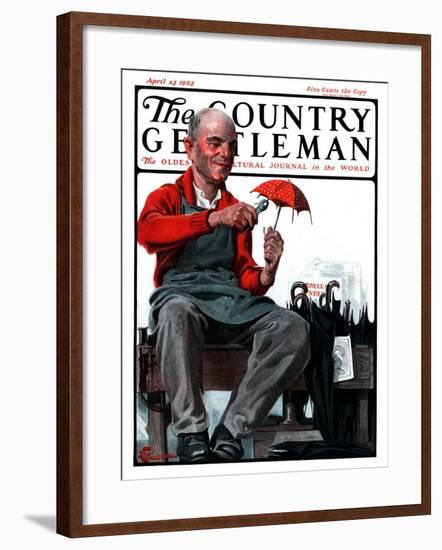 "Umbrella Repair Man," Country Gentleman Cover, April 25, 1925-Elbert Mcgran Jackson-Framed Giclee Print