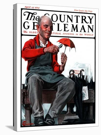 "Umbrella Repair Man," Country Gentleman Cover, April 25, 1925-Elbert Mcgran Jackson-Stretched Canvas