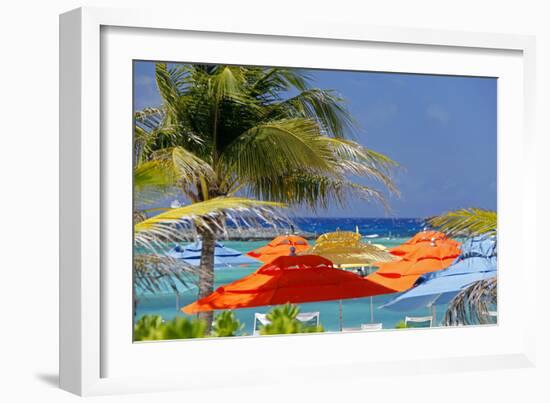 Umbrellas and Shade at Castaway Cay, Bahamas, Caribbean-Kymri Wilt-Framed Photographic Print