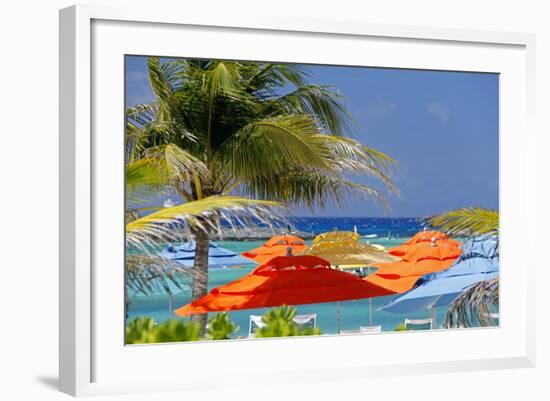 Umbrellas and Shade at Castaway Cay, Bahamas, Caribbean-Kymri Wilt-Framed Photographic Print