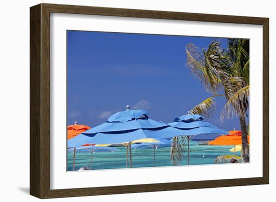 Umbrellas and Shade at Castaway Cay, Bahamas, Caribbean-Kymri Wilt-Framed Photographic Print