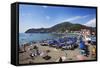 Umbrellas on the Beach at Levanto, Liguria, Italy, Mediterranean, Europe-Mark Sunderland-Framed Stretched Canvas