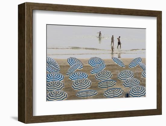 Umbrellas on the Beach, Family in the Sea, Jesolo, Venetian Lagoon, Veneto, Italy-James Emmerson-Framed Photographic Print