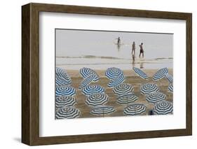 Umbrellas on the Beach, Family in the Sea, Jesolo, Venetian Lagoon, Veneto, Italy-James Emmerson-Framed Photographic Print