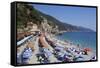 Umbrellas on the New Town Beach at Monterosso Al Mare-Mark Sunderland-Framed Stretched Canvas