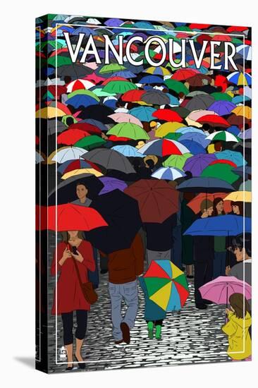 Umbrellas - Vancouver, BC-Lantern Press-Stretched Canvas