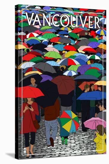 Umbrellas - Vancouver, BC-Lantern Press-Stretched Canvas