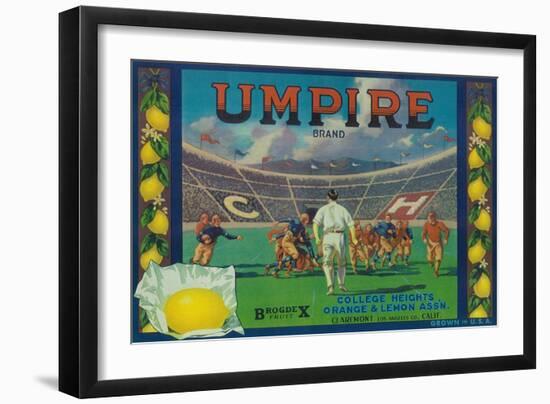 Umpire Lemon Label - Claremont, CA-Lantern Press-Framed Art Print