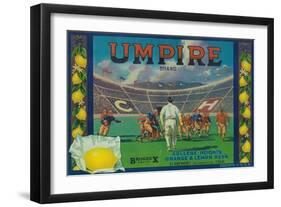 Umpire Lemon Label - Claremont, CA-Lantern Press-Framed Art Print