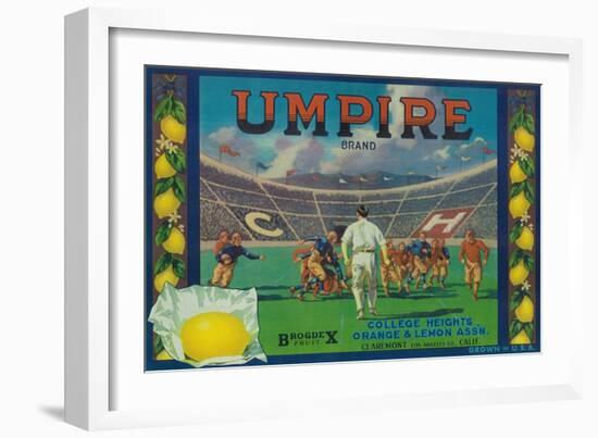 Umpire Lemon Label - Claremont, CA-Lantern Press-Framed Art Print