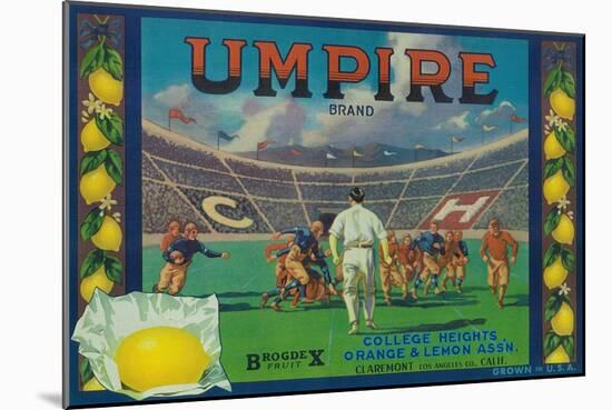 Umpire Lemon Label - Claremont, CA-Lantern Press-Mounted Art Print