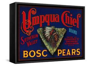 Umpqua Chief Pear Crate Label - Sutherlin, OR-Lantern Press-Framed Stretched Canvas