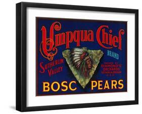 Umpqua Chief Pear Crate Label - Sutherlin, OR-Lantern Press-Framed Art Print