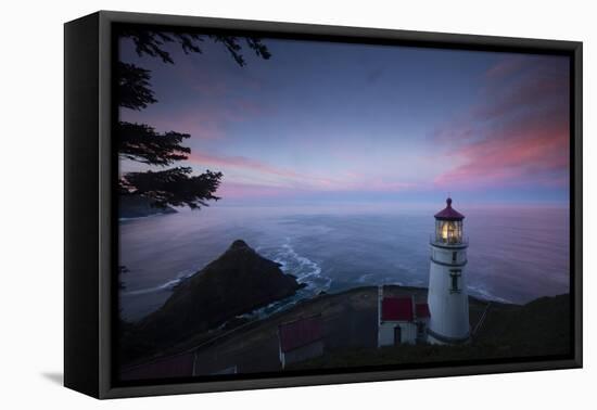 Umpqua River Lighthouse at sunset, Cape Disappointment, Oregon, USA-Panoramic Images-Framed Stretched Canvas