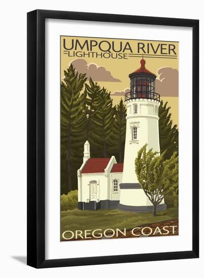 Umpqua River Lighthouse - Oregon-Lantern Press-Framed Art Print