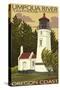 Umpqua River Lighthouse - Oregon-Lantern Press-Stretched Canvas