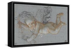 Un amour planant dans les airs, un objet dans chaque main ; deux amours volant se donnant la main-Antoine Coypel-Framed Stretched Canvas