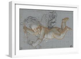 Un amour planant dans les airs, un objet dans chaque main ; deux amours volant se donnant la main-Antoine Coypel-Framed Giclee Print