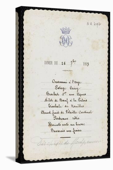Un menu du duc d'Aumale au château de Chantilly de juillet 1893 à octobre 1894,-null-Stretched Canvas