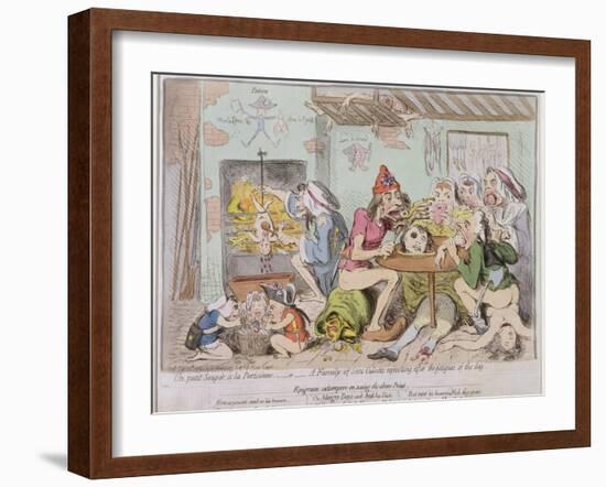 Un Petit Souper a La Parisienne, or a Family of Sans-Culottes Refreshing after the Fatigues of…-James Gillray-Framed Giclee Print