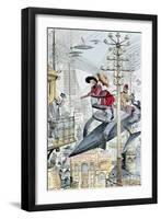 Un Quartier Embrouille," Caricature on the 20th Century, from "Le XXeme Siecle," circa 1890-Albert Robida-Framed Premium Giclee Print