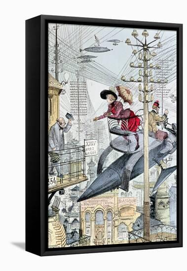 Un Quartier Embrouille," Caricature on the 20th Century, from "Le XXeme Siecle," circa 1890-Albert Robida-Framed Stretched Canvas