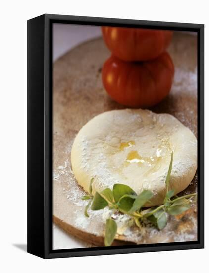 Unbaked Pizza, Fresh Herbs and Tomatoes-null-Framed Stretched Canvas